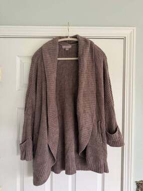 Barefoot Dreams CozyChic Lite Women's Shawl Cardigan L/XL Mauve Open Front